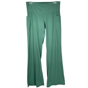 Womens Large High Waisted Flare Yoga Pants Sage Green Bootcut Legging w/ Pockets